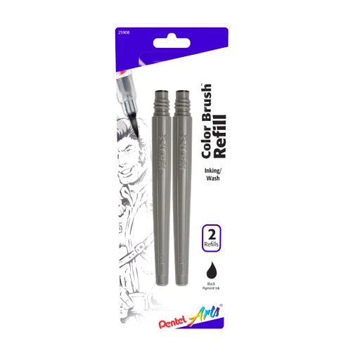 Pentel Arts Color Brush Pigment Refills, Black Ink, Pack of 2 (FRPBP2A)
