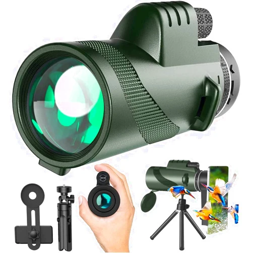 KTBDING Monocular Telescope 80x100 High Power Monoculars for Smartphone with Tripod, HD Monocular for Adults, Lightweight BAK-4 Prism Monoculars for Hiking Hunting Stargazing Bird Watching-Green1