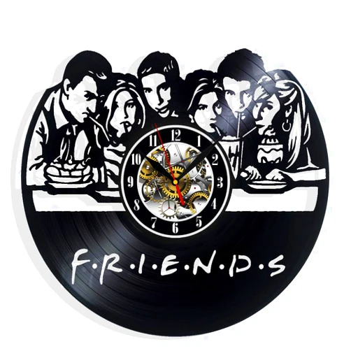 SkiPack Friends TV Series Vinyl Record Wall Clock Surprise Ideas Best Friends Birthdays Art Home Room Decor Gift for Birthday Holiday Christmas 12” LP Clock Black