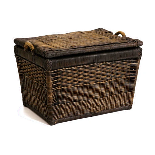 The Basket Lady Lift-Off Lid Wicker Storage Basket, Medium, 20 in L x 15 in W x 14 in H, Antique Walnut Brown