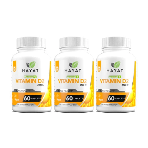 HAYAT Vitamins Vegan Natural Vitamin D 2400 IU, D2, Certified Halal (Pack of 3)