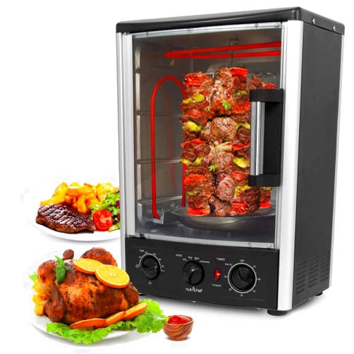 Nutrichef Upgraded Multi-Function Rotisserie Oven - Vertical Countertop Oven with Bake, Turkey Thanksgiving, Broil Roasting Kebab Rack with Adjustable Settings, 2 Shelves 1500 Watt - AZPKRT97
