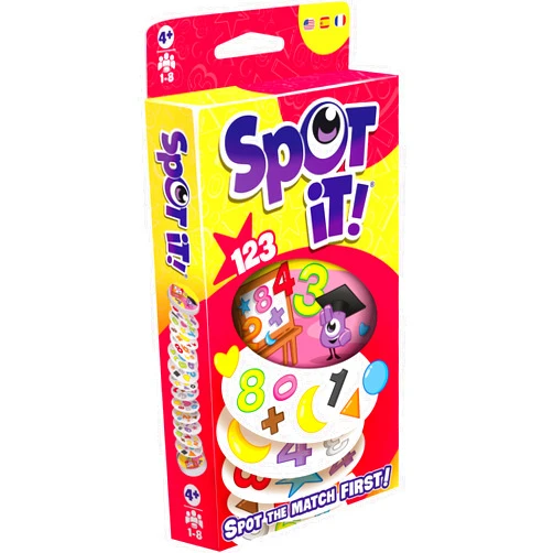 Asmodee Spot It! 1,2,3 (2024 Refresh) - Eco-Blister Edition, 5-in-1 Visual Perception Game for Quick Reflexes and Family Fun, Ages 6+, 2-8 Players, 10 Minute Playtime