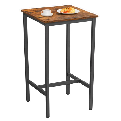 VASAGLE Bar Table, Small Kitchen Dining Table, High Top Pub Table, Height Cocktail Table for Living Room Party, Sturdy Metal Frame, 23.6 x 23.6 x 41.7 Inches for Narrow Spaces, Rustic Brown and Black