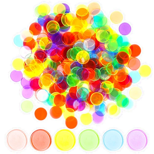 MCPINKY 510 Pieces 3/4 inch Transparent 6 Color Bingo Counting Chips for Bingo Game Party, Game Night, Classroom, Educational Activities las Vegas