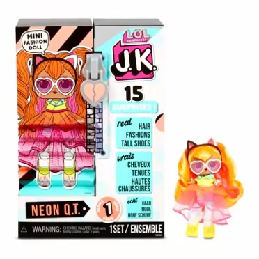 L.O.L. Surprise! LOL Surprise JK Neon Q.T. Mini Fashion Doll with 15 Surprises Including Dress Up Doll Outfits, Exclusive Doll Accessories- Gifts for Girls and Mix Match Tosy for Kids 4-15 Years