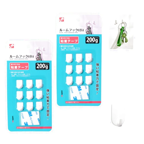ORIJOYNA 2-Pack Mini Self Adhesive Hooks - Sticky Plastic Small Wall Hooks Heavy Duty Hanger - Hanging Keys, Necklace, Decoration for Bathroom, Living Room, Bedroom (18-Count,Max Load 0.44 LB)