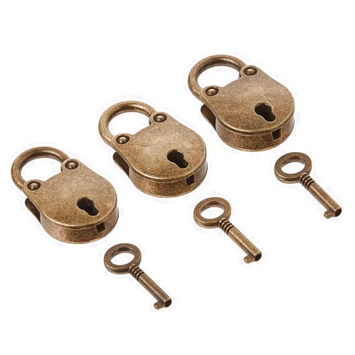 kathson Old Vintage Antique Style Mini Archaize Padlocks Key Lock with key (Lot of 3,Antique,Love) (Antique Style)