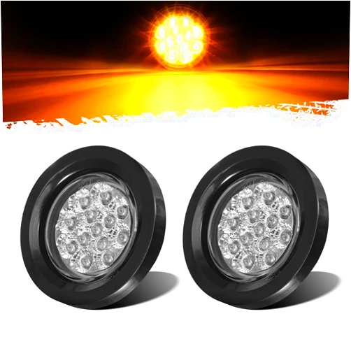 Partsam 2Pcs 2.5 Inch Round Amber 13 LED Side Marker Clearance Lights with Grommet and Wire Pigtail for Truck Trailer RV, Clear Lens, 12V