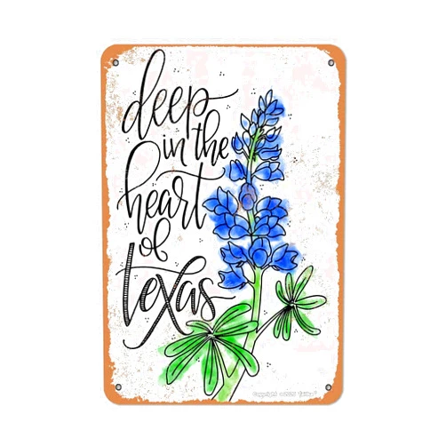 BIGYAK Deep in The Heart of Texas Bluebonnet Iron 8X12 Inch Vintage Look Decoration Crafts Sign for Home Kitchen Bathroom Farm Funny Wall Decor