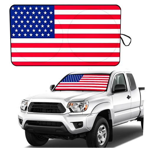 ZBGUN 1 PC American Flag Car Windshield Protection, Foldable Vehicle Front Windshield Sun Shade for Blocking UV Ray, Universal Automotive Window Insulation Cover (Red #5.41Ft x 3.11Ft)