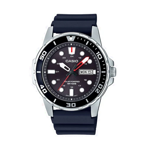 Casio MTPS110 Series | Unisex Analog Watch | 100M WR | Stainless Steel Case | 3 Hand Analog (HR, Min, SEC) | Date Display | Low Battery Alert | Diver Inspired Styling | Solar Powered