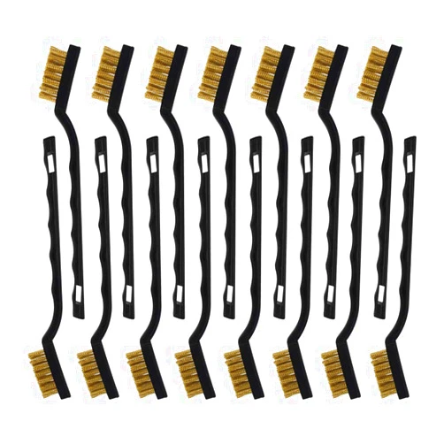 Topbuti 15 Pcs Mini Brass Wire Brush Set for Cleaning Welding Slag Rust, Wire Bristle Scratch Brush Set, Curved Handle Brushes (Brass)