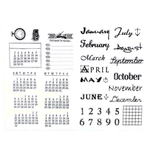Outus Silicone Clear Stamps, 2 Sheets Calendar Planner, 6.3 x 4.3 inches, Transparent, Decorative-clear-stamps for Crafters, Hobbyists, Planners, Organizers