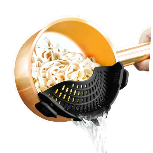 AUOON Clip On Strainer Silicone for All Pots and Pans, Pasta Strainer Clip on Food Strainer for Meat Vegetables Fruit Silicone Kitchen Colander