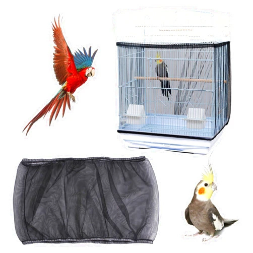 PUSNMI Bird Cage Seed Catcher, Bird Cage Net Cover Adjustable Bird Cage Netting Seed Catcher for Bird Cages Seed Catcher Guard Net Cover Bird Cage Skirt for Parrot Parakeet Macaw Round Square Cages - Black