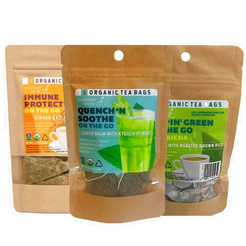 Gwennie on the GO – Tea Variety on the GO | USDA Certified| 3-Pack | Poppin Green, Quench N' Soothe & Help Immune System | Organic Tea in Eco-Friendly Sachets