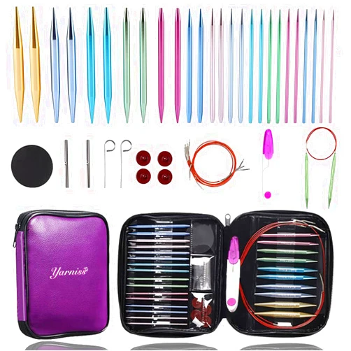 Yarniss 13 Pair Circular Knitting Needle Set 3.0~10.0mm, Interchangeable Aluminum Knitting Needles with Case