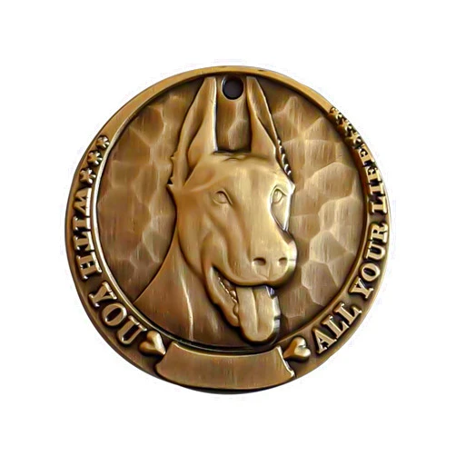 LJIOEZZI Dog ID Tag Personalized Brass Round 3D Relief Dogs Style Custom Text Engraved on Both Sides Lightweight (Dubin Dog, 1.57inch (40mm))