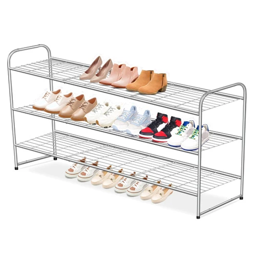 AOODA 3-Tier Long Shoe Rack for Closet Metal Wide Shoe Organizer for Entryway, Bedroom, Floor, Holds 24 Pairs Men Sneakers Stackable Shoe Storage Shelf with Wire Grid, Grey