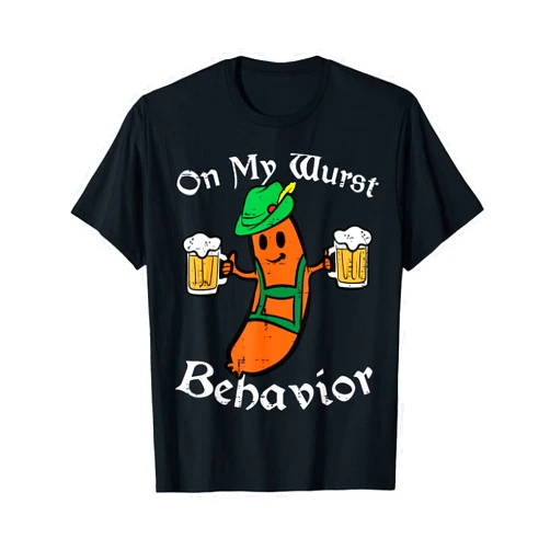 Oktoberfest Shirts Octoberfest Costumes Women Men Oktoberfest On My Wurst Behavior Funny German Men Women T-Shirt