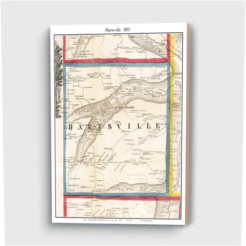 MG Global Vinage Hanging Canvas Print of Hartsville 1857 NY Purdy Creek Genealogy Steuben County | 8x12 12x18 16x24 20x30 24x36 Historical City Wall Art for Gift | Antique Rustic Home Office Decor