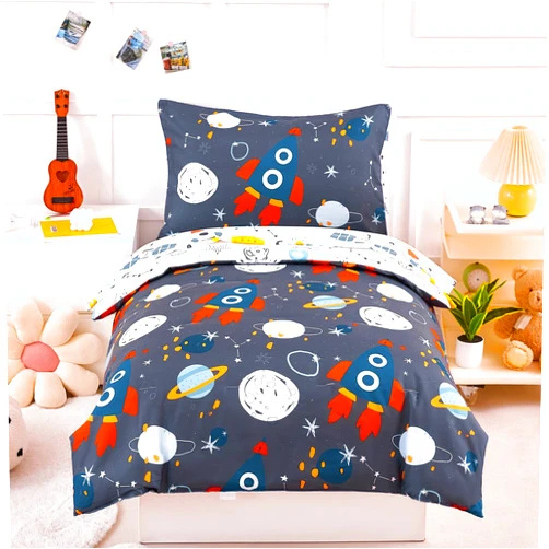 PERFEMET 4 Piece Boys Twin Comforter Set with Sheets Galaxy Outer Space Pattern Bedding Comforter Set Cartoon Planet Rockets Printed Kids Bed Sets for Boys (Galaxy, Twin)