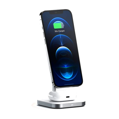 Satechi Aluminum 2-in-1 Magnetic Wireless Charging Stand – Compatible with iPhone 16 Pro Max/16 Pro/16/16 Plus, iPhone 15 Pro Max/15 Pro/15/15 Plus, AirPods Pro 2/1, AirPods Gen 3/2