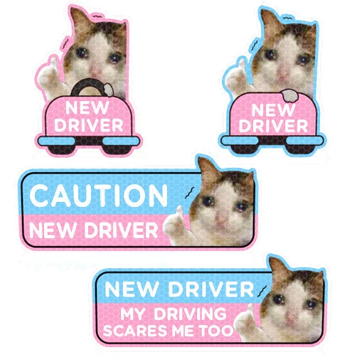 CNhoqc New Driver Car Magnet - 4pcs Thumbs up Cat Student Driver Car Magnet Cartoon Nervous Cat Reflective Safety Sign Car Bumper Caution Reusable Magnet Sticker Christmas Winter Xmas New Year Gift
