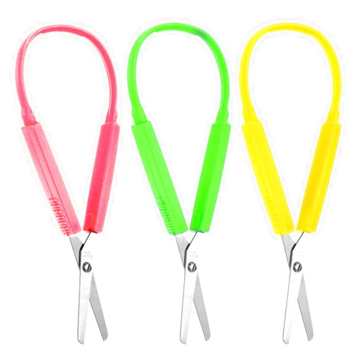 Telooco 3Pcs Loop Scissors Adaptive Design Scissor Colorful Handle Self-Opening Safety Scissors for Kids Children Schools Special Need 5.5 Inch(Green, Yellow, Pink)