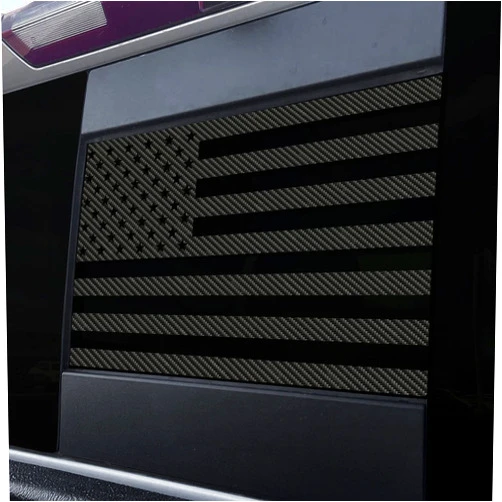 BocaDecals Rear Middle Window American Flag Decal Sticker Accessory Compatible with and Fits 2019-2023 Chevy Silverado and 2019-2022 GMC Sierra (Black Carbon Fiber)