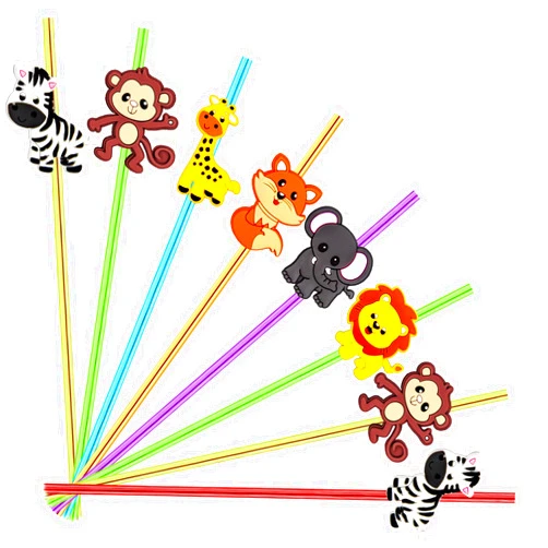 DYOTHiK 24PCS Jungle Animal Drinking Straws Reusable for Kids Forest Animal Theme Birthday Party Favors Supplies Decorations with 2 PCS Cleaning Brushes (Jungle Animal)