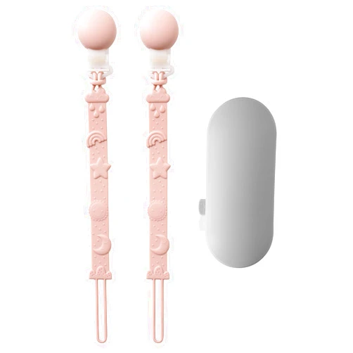 Andy Bear Baby Silicone Pacifier Clip with One Piece Binky Clip Holder Silicone Teether Pacifier Strap with Clip Baby Teether Toys for Boys and Girls Set of 2 BPA Free-Blush