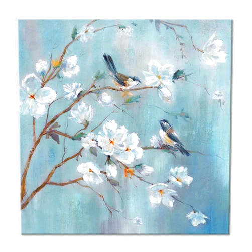 UTOP-art White Floral Canvas Artwork Wall: Elegant Flower Tree and Birds Wall Art Painting for Living Room (12'' x 12'' x 1 Panel)