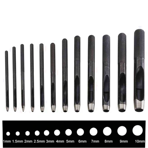 Aulufft 12Pcs Round Leather Hole Punch Tool Round Hollow Punch Set, Aulufft Leather Craft Punch Tool Hollow Hole Punch 1mm to 10mm for Watch Bands Belts Canvas Paper Plastic Models