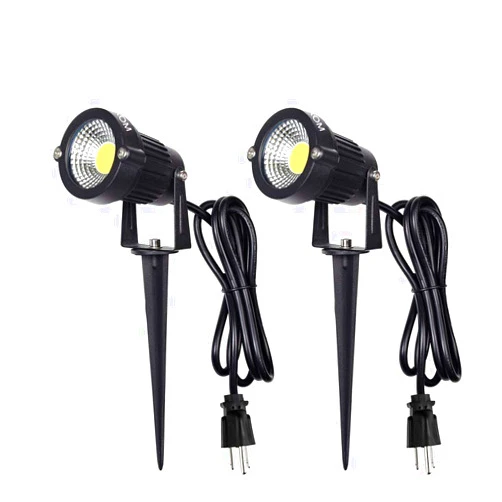 WEYANG LED Landscape Spotlight Outdoor,IP65 Waterproof Garden Spotlights,5W AC 120V Yard Flood Light,Metal Ground Stake Lawn Lights,6500K LED Spotlight with 1.5M UL-Listed Cord and 3-Plug (2 Packs)