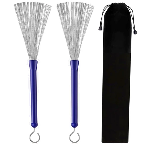 Batiyeer 1 Pair Drum Brushes Retractable Wire Drum and Percussion Brushes Drum Sticks Brush with Comfortable Rubber Handles Drum Set Accessories
