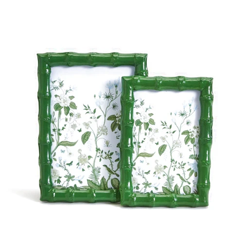 Two's Company Countryside Matte Finish Green Bamboo Picture Frames, Wall Decor, Tabletop Photo Display, Golden Accent Decorative Frames for Home Decorations - Set of 2