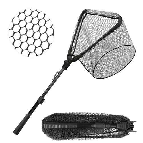 Yeahmart Fishing Landing Net with Telescoping Pole Handle, Fishing net Freshwater for Kids Men Women, Foldable Collapsible Rubber Coated Landing Net for Easy Catch & Release, Extend to 22-39 Inches