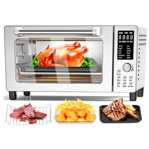 Nuwave Bravo Pro Smart 21QT Toaster Oven Air Fryer Combo, Convection Oven Countertop, 12 functions all in 1, with even & quick crisp technology, 50-450°F, 1800W, Stainless Steel