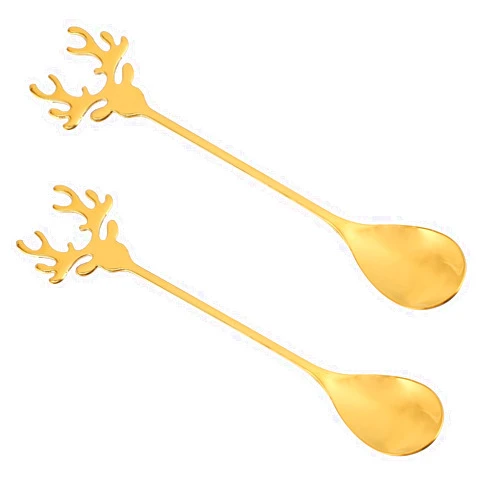 Hemoton 2pcs Coffee Spoons Set Stainless Steel Gold Tea Spoons Stirring Spoons, Teaspoons, Dessert Spoon, Ice Cream Spoon with Reindeer Handle for Stirring, Metal Espresso Spoons 5.5 Inch