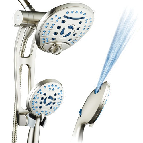 Hotel Spa AquaCare As-Seen-On-TV High Pressure Handheld/Rain 80-mode 3-way Shower Head Combo with Adjustable Arm - Anti-clog Nozzles, Tub & Pet Power Wash, 6 ft. Stainless Steel Hose, Nickel Finish