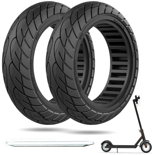 Cooryda 60/70-6.5 Scooter Tire Solid,10 x 2.5 Solid Scooter Tire 10 inch Electric Rubber Tubeless Scooter Wheels for Ninebot G30 Max /G30D 10x2.5 Front or Rear Replacement Solid Tires 2pc Black