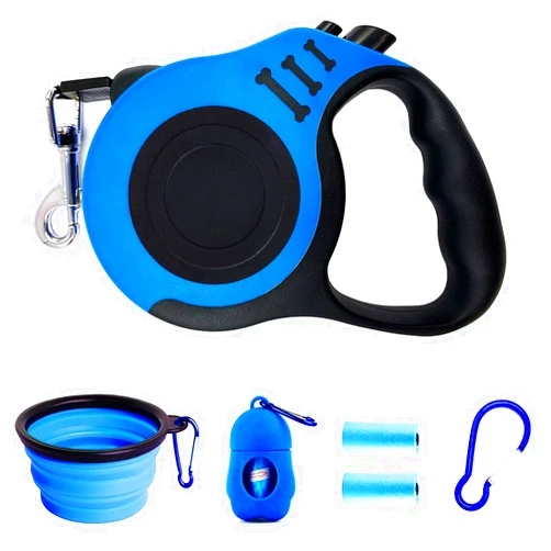 PETIMP STORE PETIMP Retractable Dog Leash Lightweight 16FT Leash Claw Print, with Folding Bowl,Dispenser,Rubbish Bags, for Small Medium Dogs(Blue)