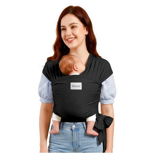 Shiaon Baby Wrap Carrier, Baby Carrier Wrap Newborn(7-35lbs), Cotton Baby Sling Carriers Wearing Wrap Hands Free, Cozy Newborn Wrap One Size Fits All, Black