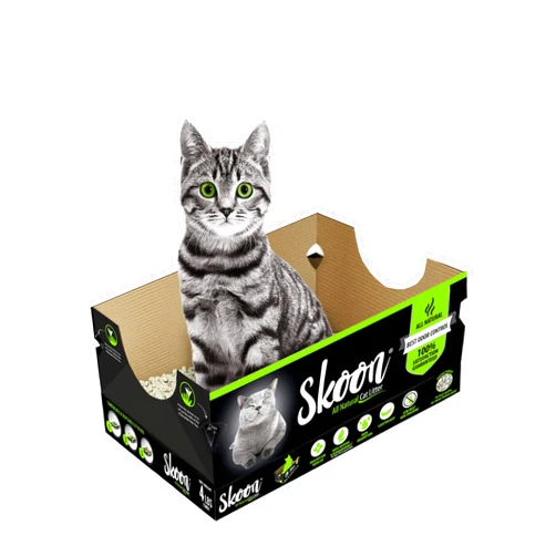 Skoon (2 Std Boxes) Skoon All-Natural Medium Disposable Cat Litter Box, light-weight, non-clumping, low maintenance & eco-friendly. Absorbs & seals in liquids for best odor control. for small breed cats