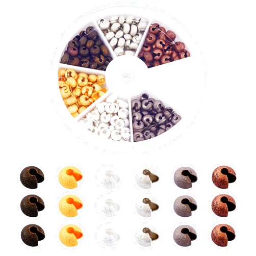 PH PandaHall Pandahall 1Box/180pcs 6 Colors 6mm Brass Half Round Open Crimp Beads Covers Knot Covers Beads End Tips for Jewelry Makings Antique Bronze & Red Copper & Black & Silver & Golden & Platinum