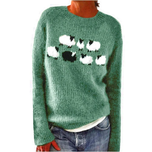ODEUIAOD Fair Isle Sweater Women Vintage Knitted Sweaters Long Sleeve Boat Neck Casual Lightweight Winter Pullover Tops