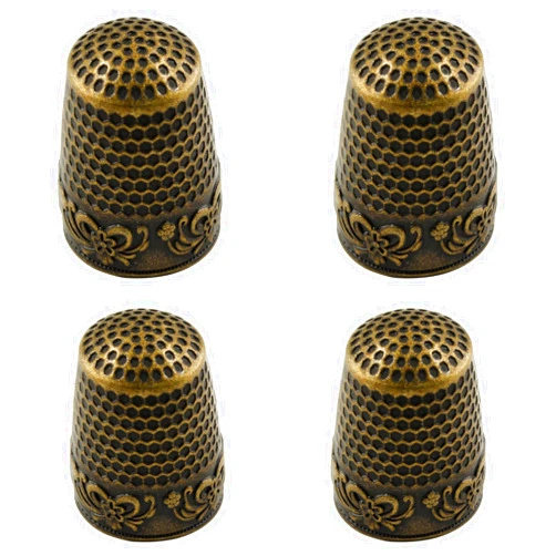 Coufce 4 Pcs Metal Sewing Thimble, Quilting Thimbles, Finger Shield, Vintage Bronze Fingertip Protector Thimbles for Hand Sewing Craft Accessories