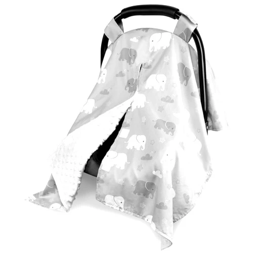TANOFAR Car Seat Cover Baby, Carseat Covers Baby Boy Girl, Peekaboo Opening Infant Car Seat Cover for Winter, Warm & Cozy, Grey Elephant